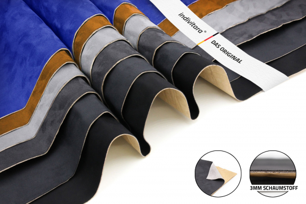 indivitara® Premium Foam - selbstklebender kaschierter Mikrofaserstoff Premium - Meterware - verschiedene Farben - mit Schaumstoffrücken